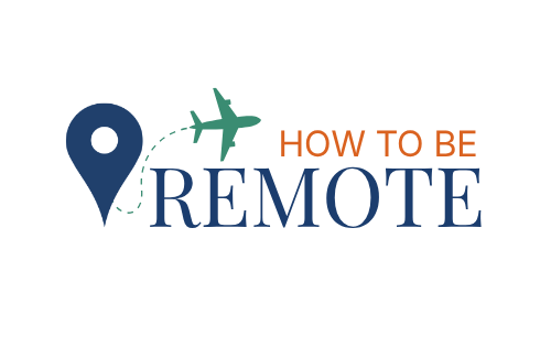 The How To Be Remote Logo that says How To Be Remote with a location pin and airplane to the side.